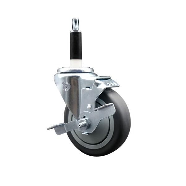 Service Caster 4'' SS Thermoplastic Rubber Swivel 7/8'' Expanding Stem Caster with Brake SCC-SSEX20S414-TPRB-TLB-78 - main
